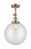 201F-AC-G202-12 1-Light 12" Antique Copper Semi-Flush Mount - Clear Beacon Glass - LED Bulb - Dimmensions: 12 x 12 x 18 - Sloped Ceiling Compatible: Yes