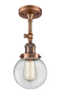 201F-AC-G202-6 1-Light 6" Antique Copper Semi-Flush Mount - Clear Beacon Glass - LED Bulb - Dimmensions: 6 x 6 x 14.25 - Sloped Ceiling Compatible: Yes