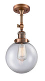 201F-AC-G202-8 1-Light 8" Antique Copper Semi-Flush Mount - Clear Beacon Glass - LED Bulb - Dimmensions: 8 x 8 x 16.25 - Sloped Ceiling Compatible: Yes