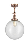 201F-AC-G204-12 1-Light 12" Antique Copper Semi-Flush Mount - Seedy Beacon Glass - LED Bulb - Dimmensions: 12 x 12 x 18 - Sloped Ceiling Compatible: Yes