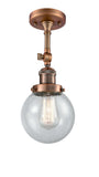201F-AC-G204-6 1-Light 6" Antique Copper Semi-Flush Mount - Seedy Beacon Glass - LED Bulb - Dimmensions: 6 x 6 x 14.25 - Sloped Ceiling Compatible: Yes