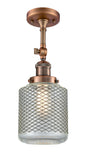 201F-AC-G262 1-Light 6" Antique Copper Semi-Flush Mount - Vintage Wire Mesh Stanton Glass - LED Bulb - Dimmensions: 6 x 6 x 18 - Sloped Ceiling Compatible: Yes