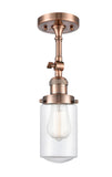 201F-AC-G312 1-Light 4.5" Antique Copper Semi-Flush Mount - Clear Dover Glass - LED Bulb - Dimmensions: 4.5 x 4.5 x 13.25 - Sloped Ceiling Compatible: Yes