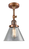 201F-AC-G42 1-Light 7.75" Antique Copper Semi-Flush Mount - Clear Large Cone Glass - LED Bulb - Dimmensions: 7.75 x 7.75 x 14.5 - Sloped Ceiling Compatible: Yes