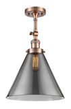 1-Light 12" Antique Copper Semi-Flush Mount - Plated Smoke Cone 12" Glass LED