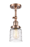 201F-AC-G513 1-Light 5" Antique Copper Semi-Flush Mount - Clear Deco Swirl Small Bell Glass - LED Bulb - Dimmensions: 5 x 5 x 13.5 - Sloped Ceiling Compatible: Yes