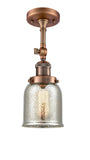 201F-AC-G58 1-Light 5" Antique Copper Semi-Flush Mount - Silver Plated Mercury Small Bell Glass - LED Bulb - Dimmensions: 5 x 5 x 16 - Sloped Ceiling Compatible: Yes