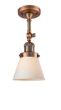 201F-AC-G61 1-Light 6.25" Antique Copper Semi-Flush Mount - Matte White Cased Small Cone Glass - LED Bulb - Dimmensions: 6.25 x 6.25 x 13.5 - Sloped Ceiling Compatible: Yes