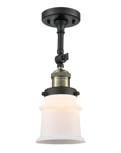 201F-BAB-G181S 1-Light 6" Black Antique Brass Semi-Flush Mount - Matte White Small Canton Glass - LED Bulb - Dimmensions: 6 x 6 x 13.5 - Sloped Ceiling Compatible: Yes