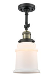 201F-BAB-G181 1-Light 6" Black Antique Brass Semi-Flush Mount - Matte White Canton Glass - LED Bulb - Dimmensions: 6 x 6 x 13.5 - Sloped Ceiling Compatible: Yes