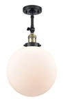 201F-BAB-G201-12 1-Light 12" Black Antique Brass Semi-Flush Mount - Matte White Cased Beacon Glass - LED Bulb - Dimmensions: 12 x 12 x 18 - Sloped Ceiling Compatible: Yes