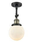 201F-BAB-G201-6 1-Light 6" Black Antique Brass Semi-Flush Mount - Matte White Cased Beacon Glass - LED Bulb - Dimmensions: 6 x 6 x 14.25 - Sloped Ceiling Compatible: Yes