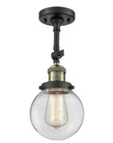 201F-BAB-G202-6 1-Light 6" Black Antique Brass Semi-Flush Mount - Clear Beacon Glass - LED Bulb - Dimmensions: 6 x 6 x 14.25 - Sloped Ceiling Compatible: Yes