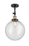 201F-BAB-G204-12 1-Light 12" Black Antique Brass Semi-Flush Mount - Seedy Beacon Glass - LED Bulb - Dimmensions: 12 x 12 x 18 - Sloped Ceiling Compatible: Yes