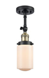 201F-BAB-G311 1-Light 4.5" Black Antique Brass Semi-Flush Mount - Matte White Cased Dover Glass - LED Bulb - Dimmensions: 4.5 x 4.5 x 13.25 - Sloped Ceiling Compatible: Yes