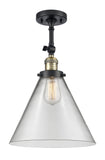 1-Light 12" Matte Black Semi-Flush Mount - Clear Cone 12" Glass LED