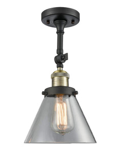 201F-BAB-G42 1-Light 7.75" Black Antique Brass Semi-Flush Mount - Clear Large Cone Glass - LED Bulb - Dimmensions: 7.75 x 7.75 x 14.5 - Sloped Ceiling Compatible: Yes