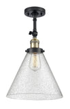 1-Light 12" Black Antique Brass Semi-Flush Mount - Seedy Cone 12" Glass LED