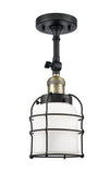 1-Light 5" Matte Black Semi-Flush Mount - Matte White Cased Small Bell Cage Glass LED