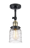 201F-BAB-G513 1-Light 5" Black Antique Brass Semi-Flush Mount - Clear Deco Swirl Small Bell Glass - LED Bulb - Dimmensions: 5 x 5 x 13.5 - Sloped Ceiling Compatible: Yes