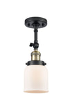 201F-BAB-G51 1-Light 5" Black Antique Brass Semi-Flush Mount - Matte White Cased Small Bell Glass - LED Bulb - Dimmensions: 5 x 5 x 13.5 - Sloped Ceiling Compatible: Yes