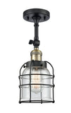 1-Light 5" Black Antique Brass Semi-Flush Mount - Seedy Small Bell Cage Glass LED