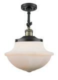 201F-BAB-G541 1-Light 11.75" Black Antique Brass Semi-Flush Mount - Matte White Cased Large Oxford Glass - LED Bulb - Dimmensions: 11.75 x 11.75 x 15.5 - Sloped Ceiling Compatible: Yes