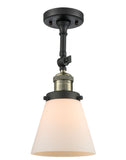 201F-BAB-G61 1-Light 6.25" Black Antique Brass Semi-Flush Mount - Matte White Cased Small Cone Glass - LED Bulb - Dimmensions: 6.25 x 6.25 x 13.5 - Sloped Ceiling Compatible: Yes