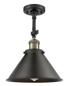 201F-BAB-M10-BK 1-Light 10" Black Antique Brass Semi-Flush Mount - Matte Black Briarcliff Shade - LED Bulb - Dimmensions: 10 x 10 x 13 - Sloped Ceiling Compatible: Yes