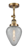 201F-BB-G165 1-Light 6.5" Brushed Brass Semi-Flush Mount - Clear Crackle Geneseo Glass - LED Bulb - Dimmensions: 6.5 x 6.5 x 15.5 - Sloped Ceiling Compatible: Yes