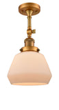 201F-BB-G171 1-Light 7" Brushed Brass Semi-Flush Mount - Matte White Cased Fulton Glass - LED Bulb - Dimmensions: 7 x 7 x 12.5 - Sloped Ceiling Compatible: Yes