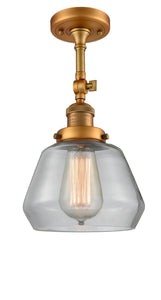201F-BB-G172 1-Light 7" Brushed Brass Semi-Flush Mount - Clear Fulton Glass - LED Bulb - Dimmensions: 7 x 7 x 12.5 - Sloped Ceiling Compatible: Yes