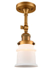 201F-BB-G181S 1-Light 6" Brushed Brass Semi-Flush Mount - Matte White Small Canton Glass - LED Bulb - Dimmensions: 6 x 6 x 13.5 - Sloped Ceiling Compatible: Yes