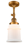201F-BB-G181 1-Light 6" Brushed Brass Semi-Flush Mount - Matte White Canton Glass - LED Bulb - Dimmensions: 6 x 6 x 13.5 - Sloped Ceiling Compatible: Yes