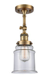 201F-BB-G182 1-Light 6" Brushed Brass Semi-Flush Mount - Clear Canton Glass - LED Bulb - Dimmensions: 6 x 6 x 13.5 - Sloped Ceiling Compatible: Yes
