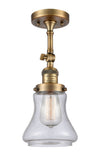 201F-BB-G194 1-Light 6.25" Brushed Brass Semi-Flush Mount - Seedy Bellmont Glass - LED Bulb - Dimmensions: 6.25 x 6.25 x 13.5 - Sloped Ceiling Compatible: Yes