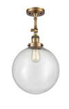 201F-BB-G204-12 1-Light 12" Brushed Brass Semi-Flush Mount - Seedy Beacon Glass - LED Bulb - Dimmensions: 12 x 12 x 18 - Sloped Ceiling Compatible: Yes