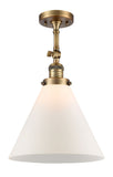 1-Light 12" Antique Brass Semi-Flush Mount - Matte White Cased Cone 12" Glass LED