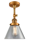 201F-BB-G42 1-Light 7.75" Brushed Brass Semi-Flush Mount - Clear Large Cone Glass - LED Bulb - Dimmensions: 7.75 x 7.75 x 14.5 - Sloped Ceiling Compatible: Yes