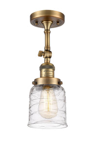 201F-BB-G513 1-Light 5" Brushed Brass Semi-Flush Mount - Clear Deco Swirl Small Bell Glass - LED Bulb - Dimmensions: 5 x 5 x 13.5 - Sloped Ceiling Compatible: Yes