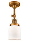 201F-BB-G51 1-Light 5" Brushed Brass Semi-Flush Mount - Matte White Cased Small Bell Glass - LED Bulb - Dimmensions: 5 x 5 x 13.5 - Sloped Ceiling Compatible: Yes
