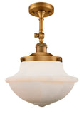 201F-BB-G541 1-Light 11.75" Brushed Brass Semi-Flush Mount - Matte White Cased Large Oxford Glass - LED Bulb - Dimmensions: 11.75 x 11.75 x 15.5 - Sloped Ceiling Compatible: Yes