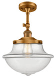 201F-BB-G542 1-Light 11.75" Brushed Brass Semi-Flush Mount - Clear Large Oxford Glass - LED Bulb - Dimmensions: 11.75 x 11.75 x 15.5 - Sloped Ceiling Compatible: Yes