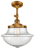 201F-BB-G544 1-Light 11.75" Brushed Brass Semi-Flush Mount - Seedy Large Oxford Glass - LED Bulb - Dimmensions: 11.75 x 11.75 x 15.5 - Sloped Ceiling Compatible: Yes