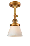 201F-BB-G61 1-Light 6.25" Brushed Brass Semi-Flush Mount - Matte White Cased Small Cone Glass - LED Bulb - Dimmensions: 6.25 x 6.25 x 13.5 - Sloped Ceiling Compatible: Yes