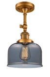 201F-BB-G73 1-Light 8" Brushed Brass Semi-Flush Mount - Plated Smoke Large Bell Glass - LED Bulb - Dimmensions: 8 x 8 x 13.875 - Sloped Ceiling Compatible: Yes