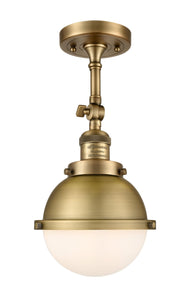1-Light 7.25" Brushed Brass Semi-Flush Mount - Matte White Hampden Glass LED