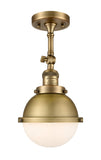 1-Light 7.25" Brushed Brass Semi-Flush Mount - Matte White Hampden Glass LED