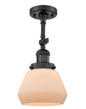 201F-BK-G171 1-Light 7" Matte Black Semi-Flush Mount - Matte White Cased Fulton Glass - LED Bulb - Dimmensions: 7 x 7 x 12.5 - Sloped Ceiling Compatible: Yes