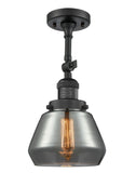 201F-BK-G173 1-Light 7" Matte Black Semi-Flush Mount - Plated Smoke Fulton Glass - LED Bulb - Dimmensions: 7 x 7 x 12.5 - Sloped Ceiling Compatible: Yes